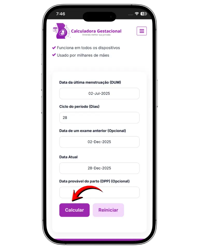Clique no botao Calcular calculadoraagestacional.com.br